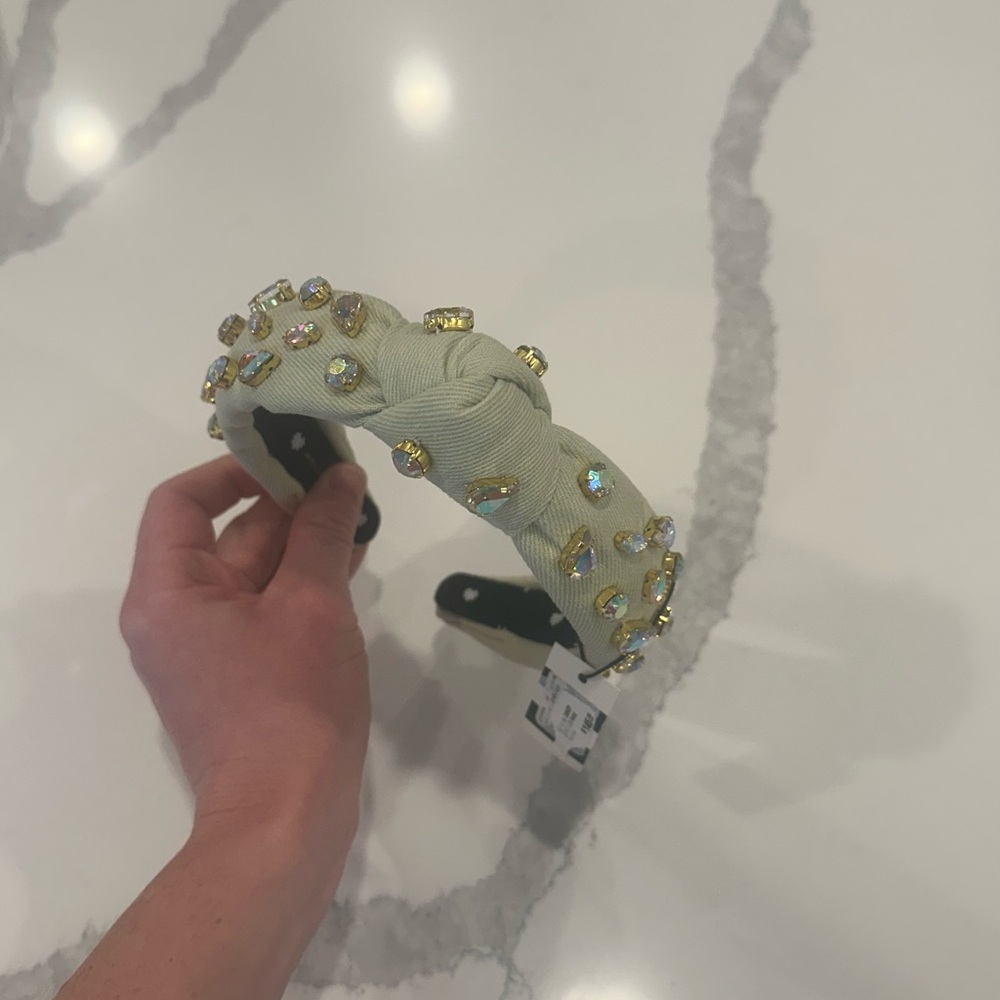 Slim Candy Jeweled Ivory Denim headband